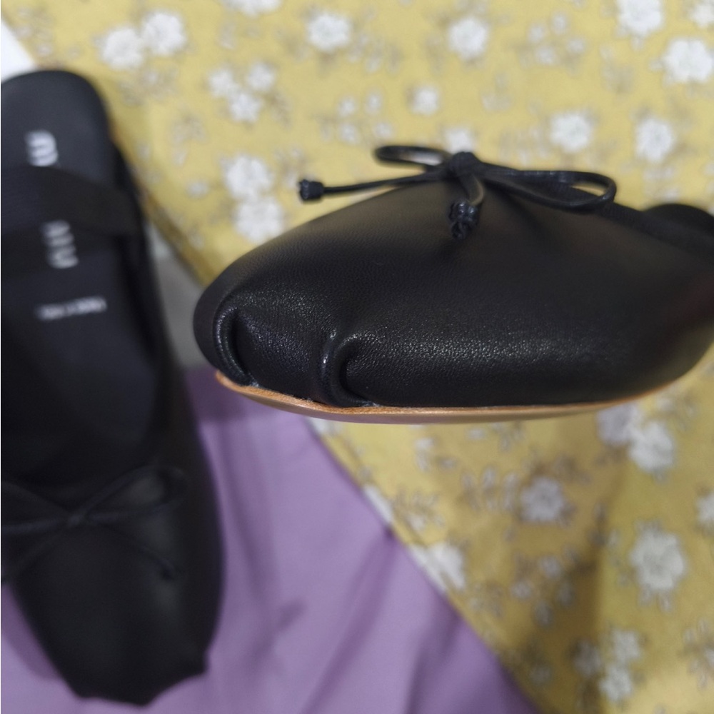 Miu Miu Black Leather Ballet Mules - Picture 4 of 8